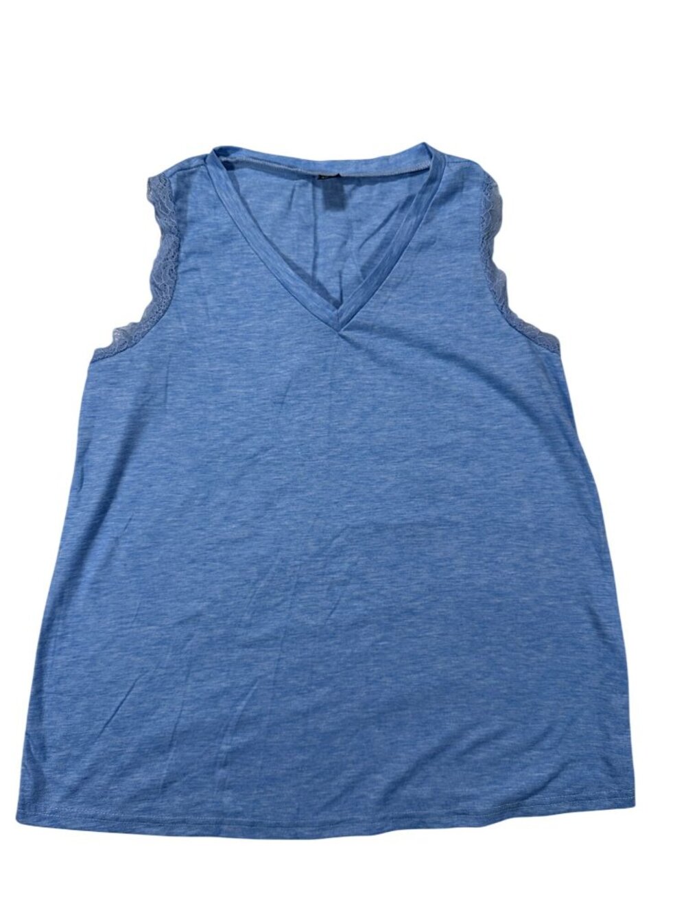 Shein Womens Blue Sleeveless Lace Trim Tank Top Medium M 38 Lightweight Casual